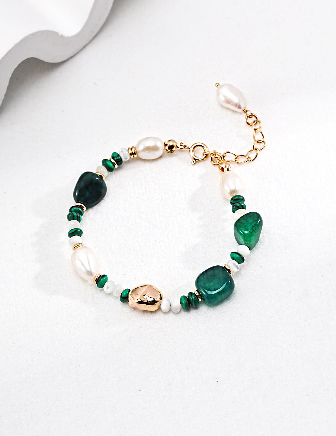 Pearl, Malachite, and Agate Trio Bracelet