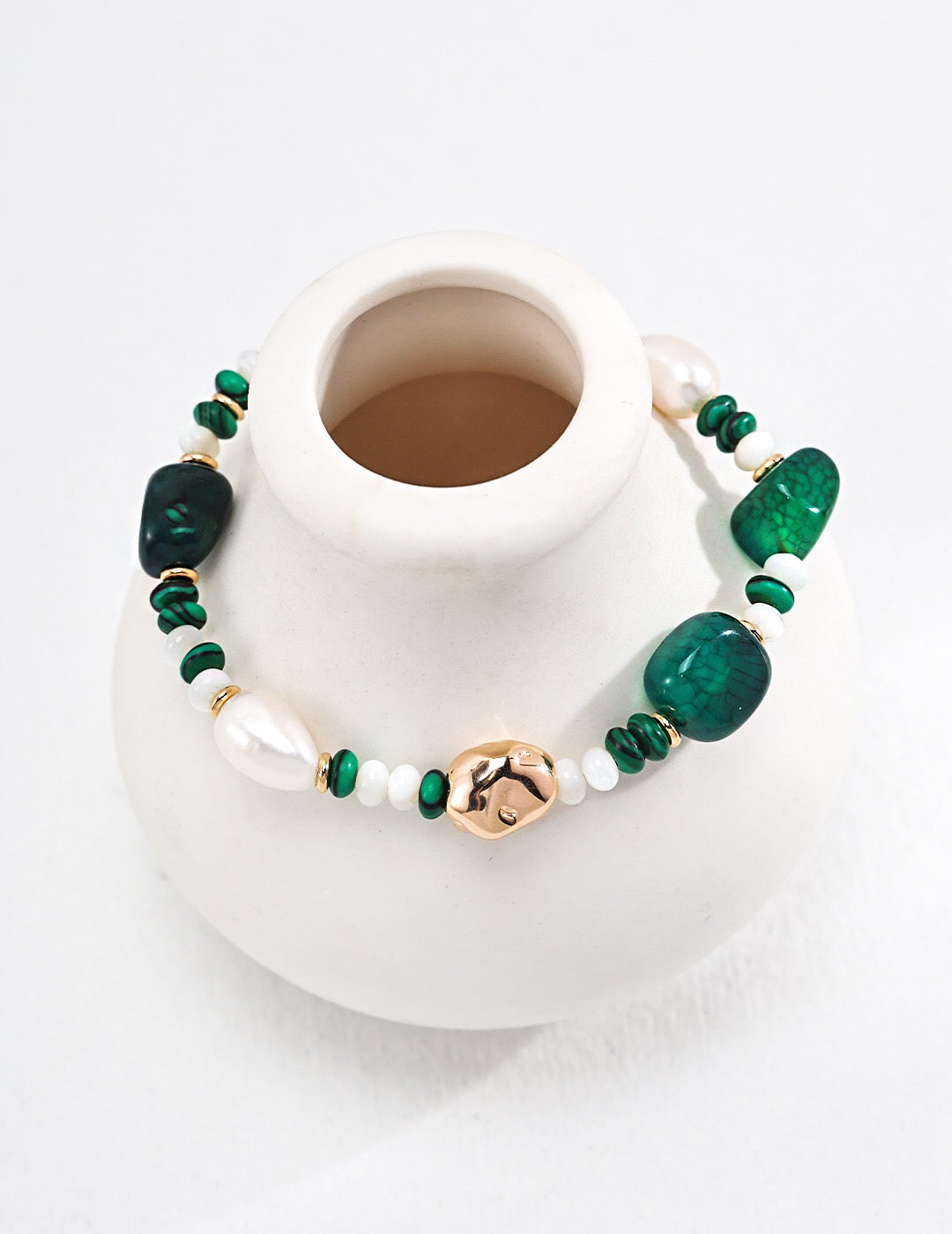 Pearl, Malachite, and Agate Trio Bracelet