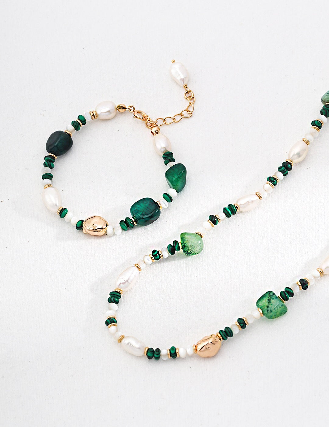 Pearl, Malachite, and Agate Trio Bracelet